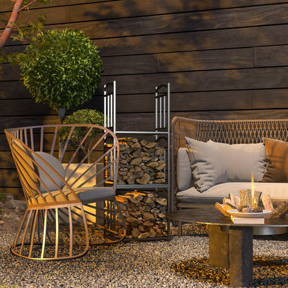 Outsunny Kaminholzregal für innen 46 × 32 × 126 سم 3 Ebenen Brennholzregal mit 4 Haken Metall Schwarz