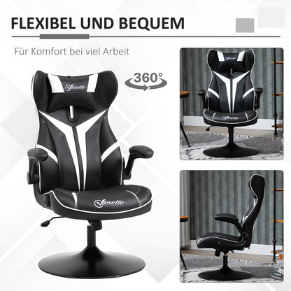 Vinsetto Gaming Stuhl ergonomischer Computerstuhl mit Wippfunktion Drehstuhl höhenverstellbar Stahl Schwarz+Weiß 67 x 70 x 106-112 cm