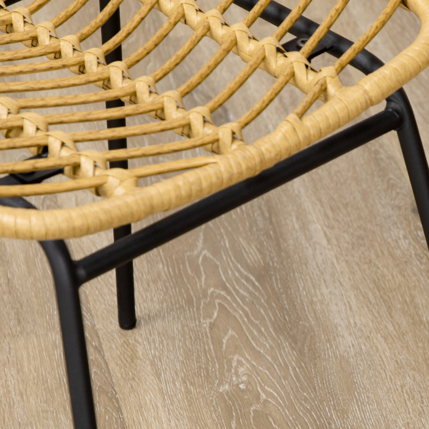 HOMCOM 2er-Set Esszimmerstühle im Boho-Stil, Akzentstuhl, PE-Rattan, 44 cm x 58 cm x 85 cm, Natur + Gelb