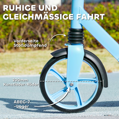 AIYAPLAY Tretroller, höhenverstellbar, Hinterradbremse, faltbar, 100 kg belastbar, Blau