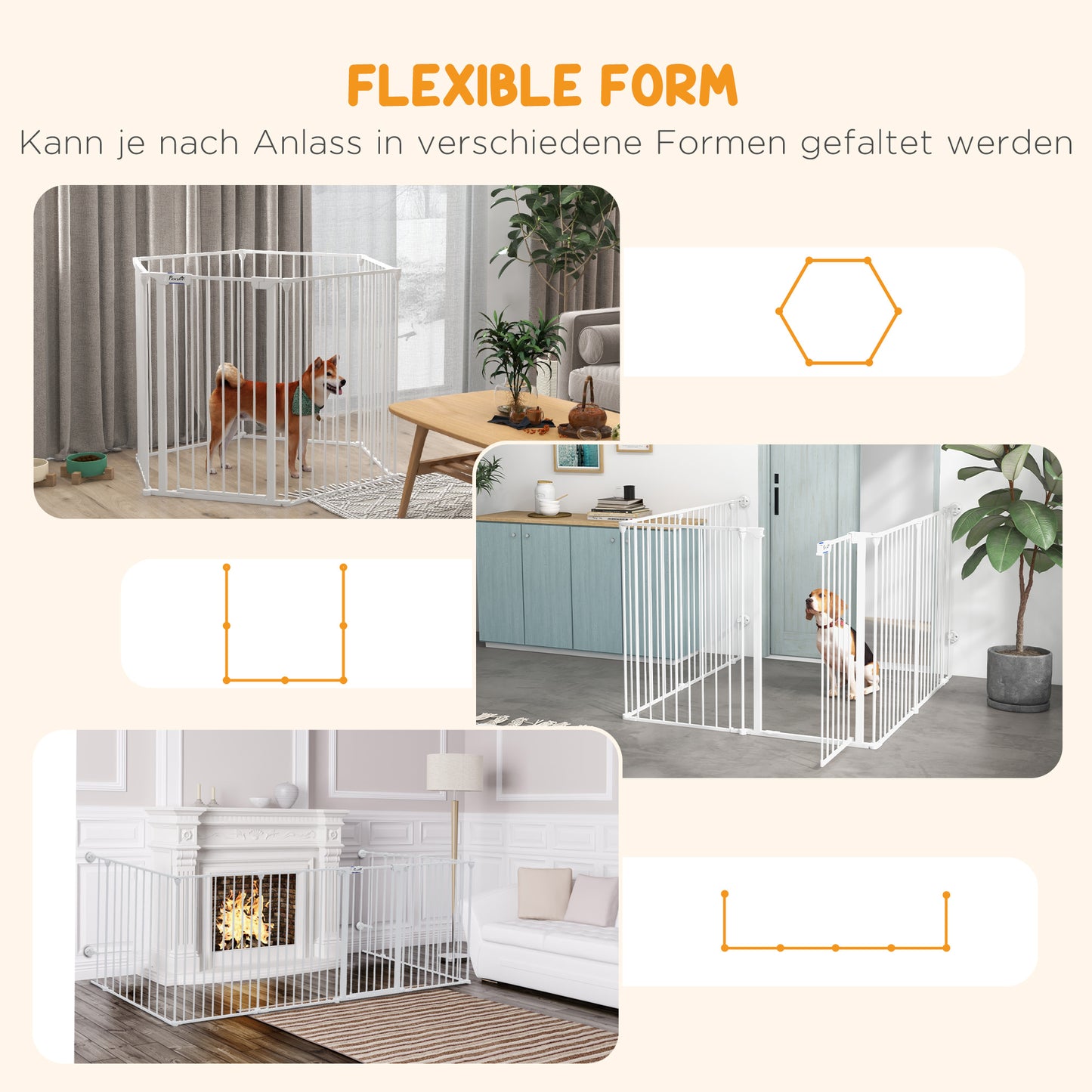 PawHut Welpenauslauf, modulares Design, klappbar, Stahlrahmen, für Innen, weiß, 90 x 123 x 102cm
