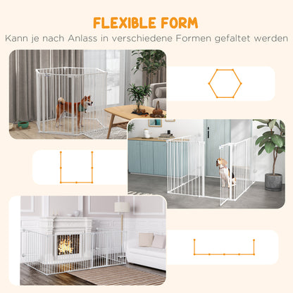 PawHut Welpenauslauf, modulares Design, klappbar, Stahlrahmen, für Innen, weiß, 90 x 123 x 102cm