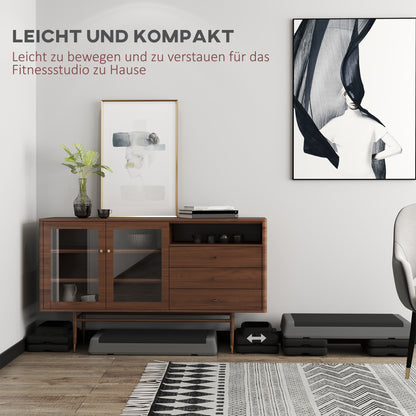 SPORTNOW Höhenverstellbarer Fitness-Stepper, rutschfest, für Zuhause, das Fitnessstudio oder das Büro geeignet, Kunststoff, Grau