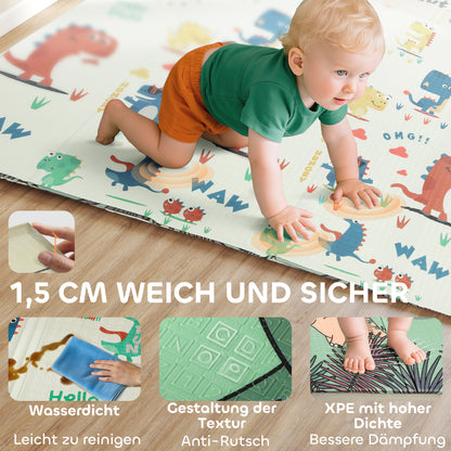 AIYAPLAY Spielmatte Baby 196 x 176 x 1,5 cm faltbar Doppelseitige Krabbelmatte Mehrfarbig