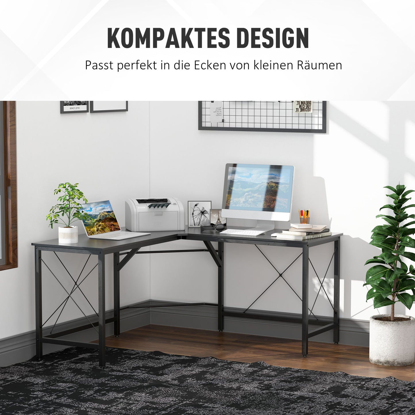 HOMCOM Computertisch Schreibtisch L-Form Eckschreibtisch Winkelschreibtisch MDF Schwarz 150 x 150 x 76 cm