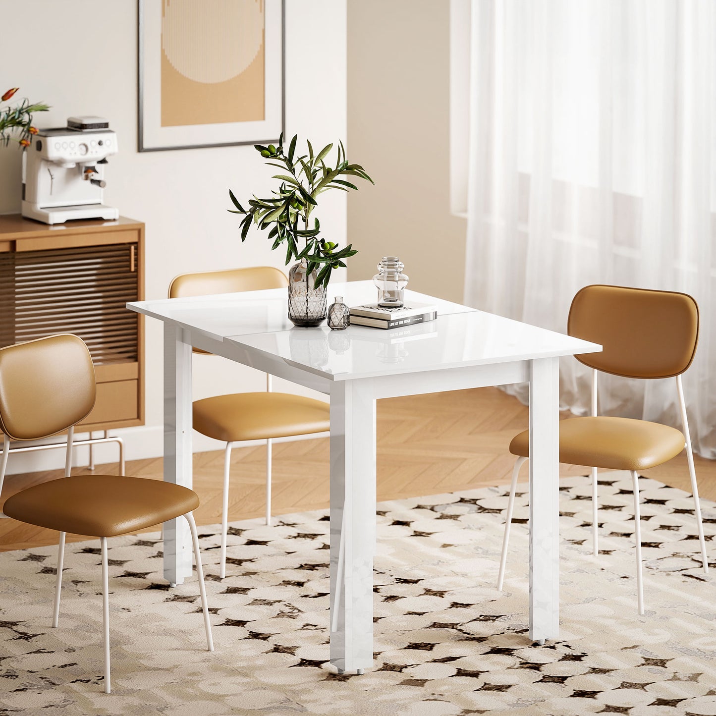 HOMCOM Ausziehbarer Esstisch, 120-160 x 70 cm, verstellbarer Küchentisch für 4-6 Personen, MDF, Hochglanzweiß