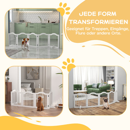 PawHut Hunde-Absperrgitter، 5 Paneele، klappbar، flexibel، Massivholz/MDF، 254,5x29,5x61 سم، Weiß