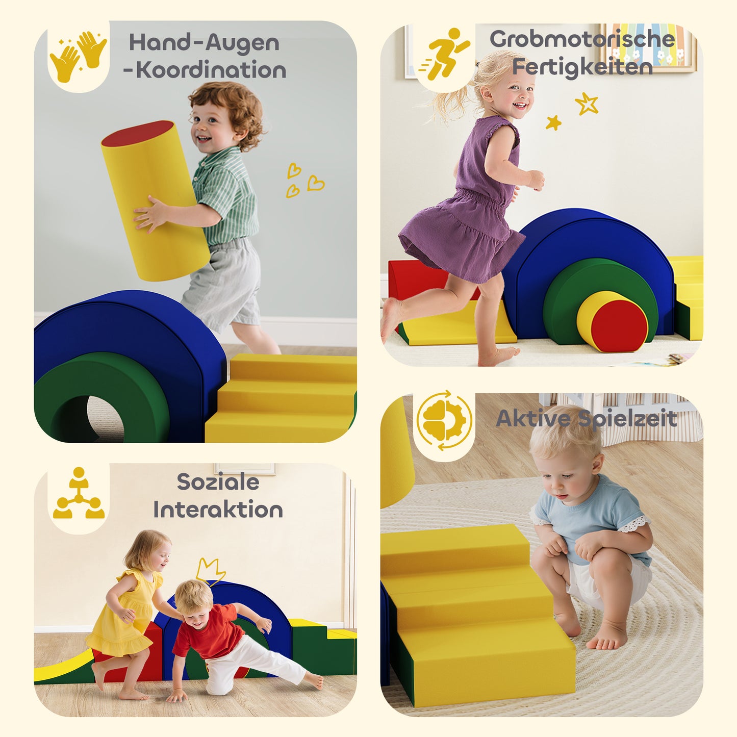 AIYAPLAY 5-teiliges Softbaustein-Set für Babys & Kleinkinder, Schaumstoff, Kunstleder, 5 kreative Formen, Indoor-Set zum Klettern, Krabbeln, Spielen, Bunt