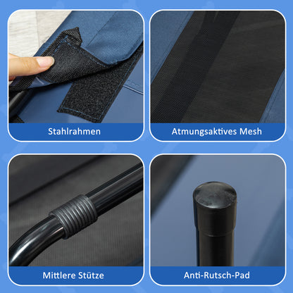 PawHut Hundebett, faltbar, Outdoor-Hundebett, erhöhter Stand, 122 cm x 92 cm x 23 cm, Blau + Schwarz