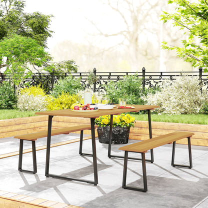 Outsunny Sitzgruppe 3-teilig Holz Essgruppe für 6 Personen Esstisch mit 2 Bänke Schirmloch Holztisch 178 x 76 x 77 cm Naturholz