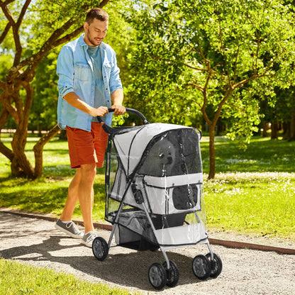 PawHut Hundebuggy Hundewagen bis 10 kg Klappbar Regenschutz Bodenkorb 2 Becherhalter 75 cm x 45 cm x 97 cm Grau