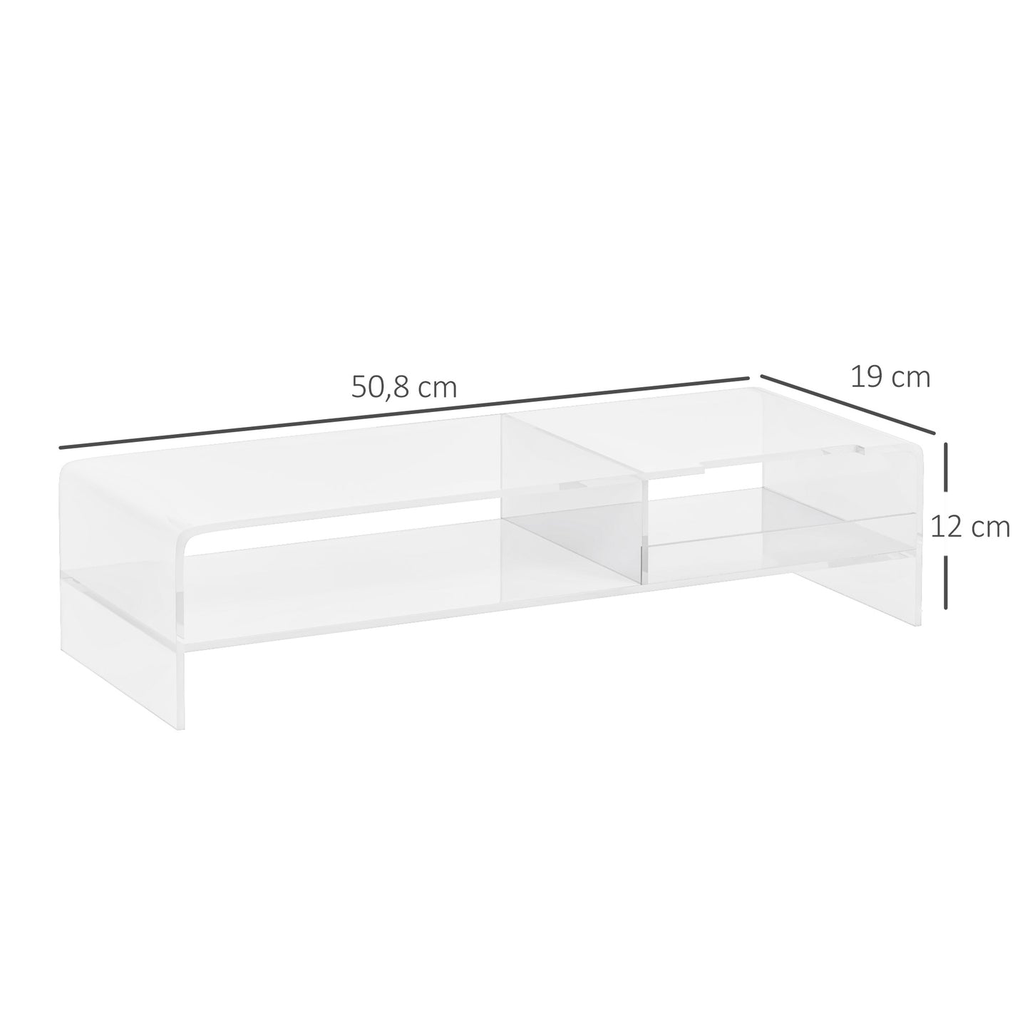 HOMCOM Monitorständer mit Tastaturfach, transparent, für Monitore bis 24 Zoll, 2 Etagen, Acryl, 50,8 x 19 x 12 cm