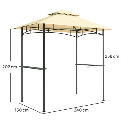 Outsunny Grillpavillon mit LED 240 x 150 x 258 cm wasserabweisend flammhemmend Gartenpavillon mit Doppelschichtdach
