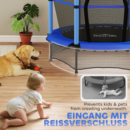 HOMCOM Trampolin für Kinder, Ø140 cm, mit Sicherheitsnetz, für innen und außen, Stahl, Kunststoff, belastbar bis 50 kg, Blau
