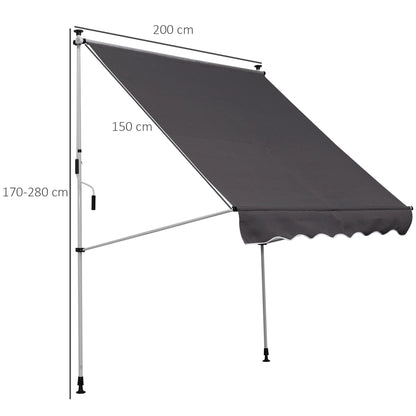 Outsunny Klemmmarkise mit Handkurbel höhenverstellbar Gelenkarmmarkise schmutzabweisend, witterungsbeständig Balkonmarkise 150cm breit Terrassenmarkise für Terrasse Balkon Veranda Grau