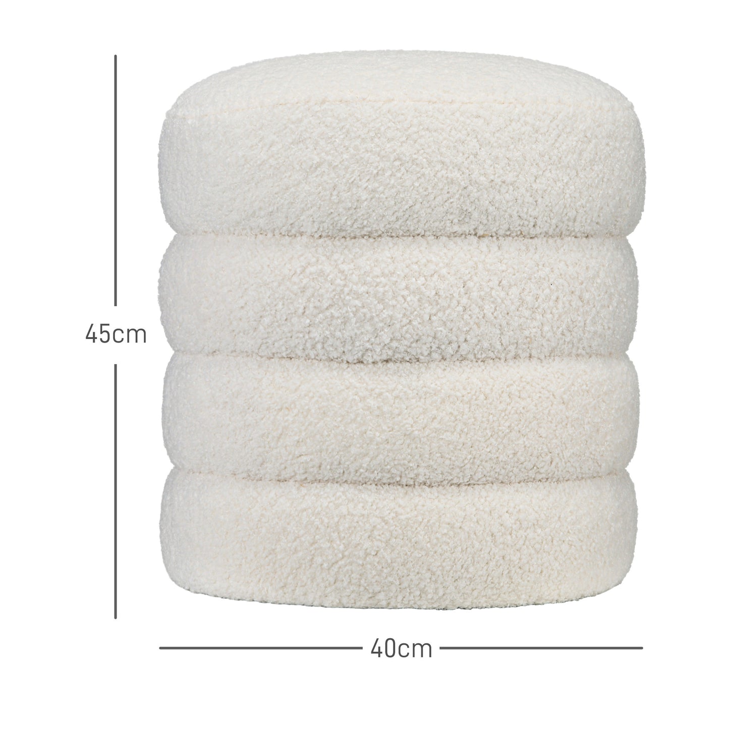 HOMCOM Hocker, rund, Teddyfleece, bis 120kg, Φ40x45H cm, Cremeweiß