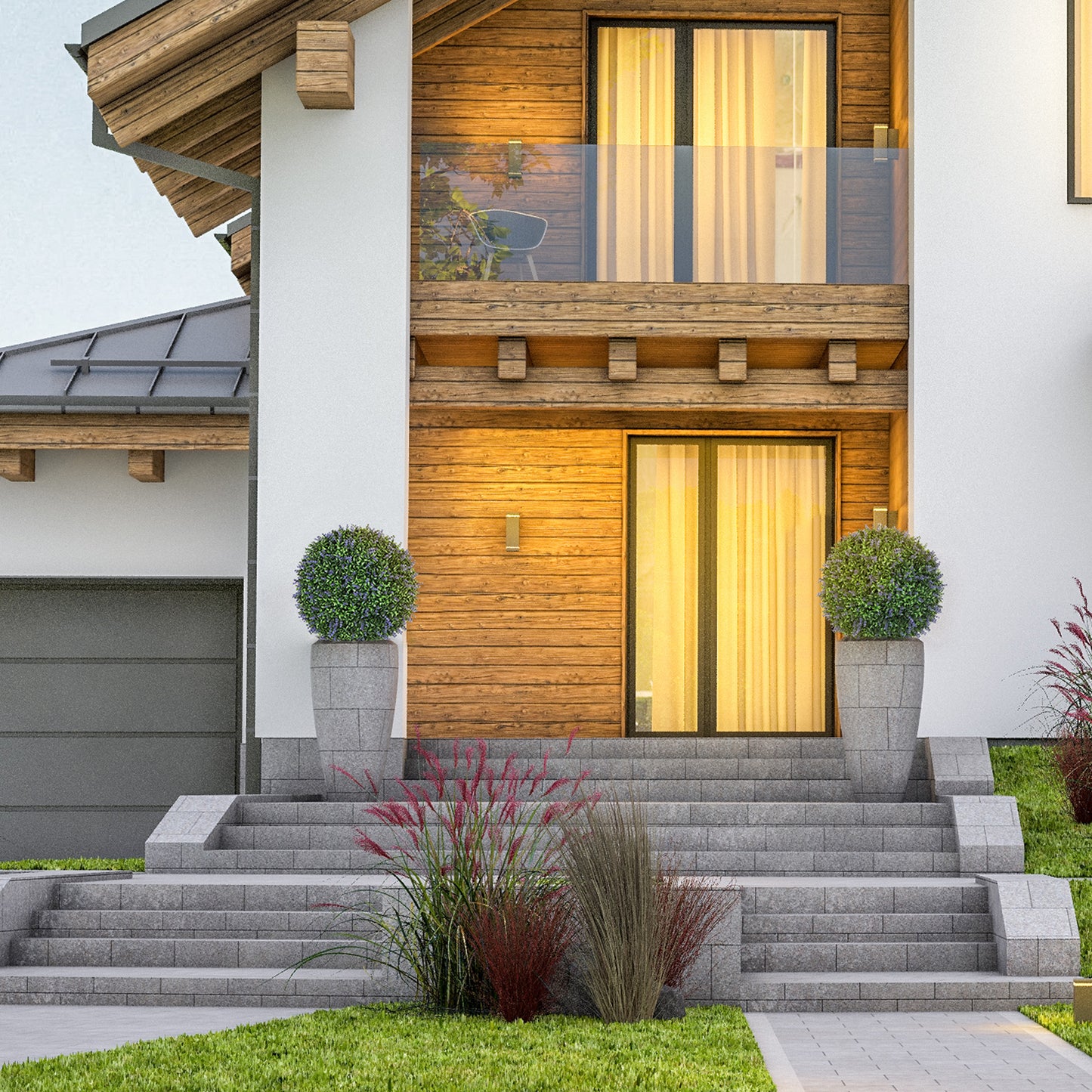 HOMCOM 2er-Set künstliche Pflanzen in Kugelform, UV-beständig, Kunstpflanzen für Indoor- und Outdoor-Bereich, 42 cm, Grün+Lila