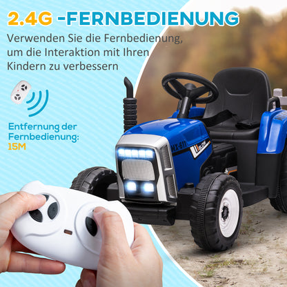 HOMCOM Kinder-Elektroauto mit Anhänger, Fernbedienung, Scheinwerfer, 3-6 km/h, für 3-6 Jahre, Blau