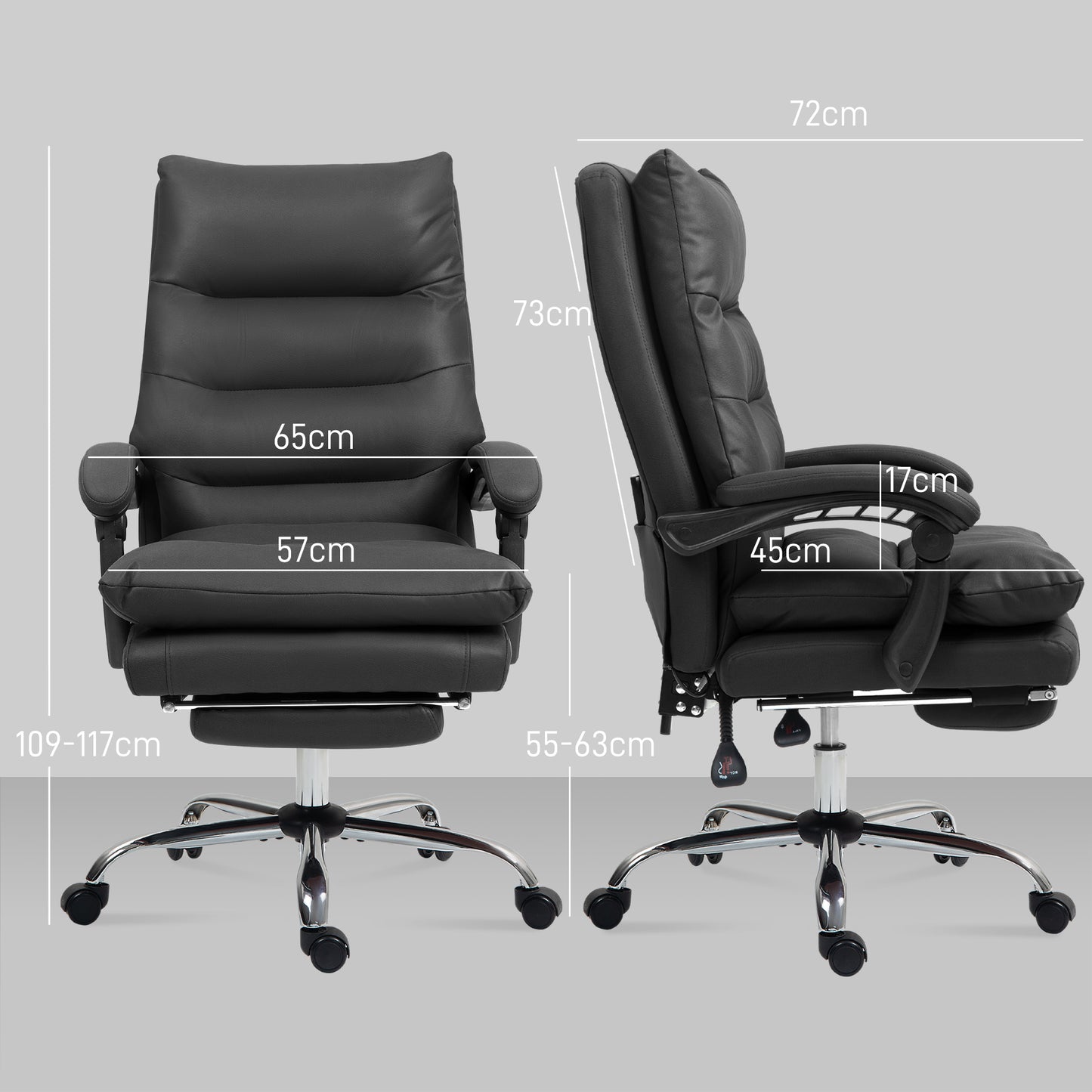 Vinsetto Bürostuhl mit Massagefunktion, beheizbar, neigbar, Kunstleder, 65x72x109-117cm, Schwarz
