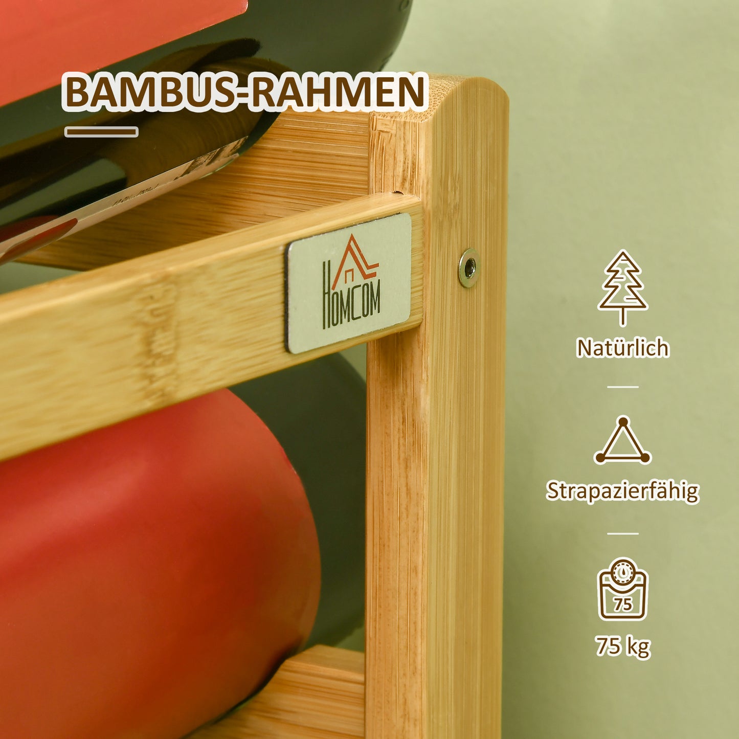 HOMCOM Weinregal aus Bambus für 16 Weinflaschen, 4 Regale, 43 cm x 23,5 cm x 38 cm Natur