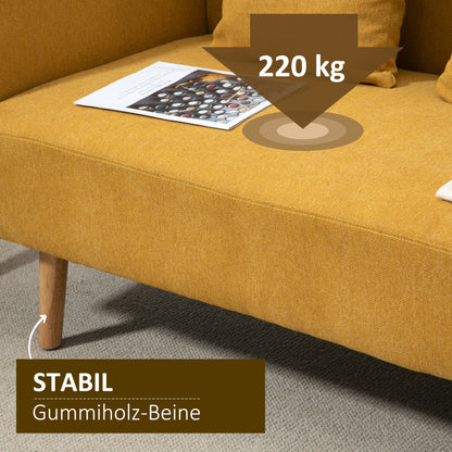 HOMCOM Sofa 2 Sitzer Couch mit 2 Wurfkissen, Kleine Loveseat mit Samtopik Modern Polstersofa für Wohnzimmer, Schlafzimmer, kleinen Raum, Gelb 130 x 70 x 80 cm