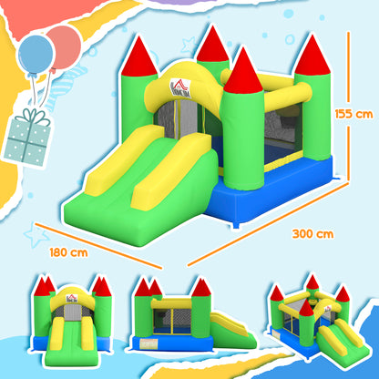HOMCOM Hüpfburg mit Rutsche und Sicherheitsnetz, bis 100 kg, 3-10 Jahre, 300x180x160cm