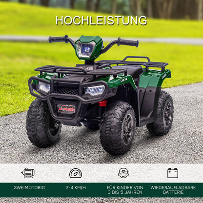 HOMCOM Kinder-Elektroquad, max. 4 km/h, ab 3 Jahren, LED-Scheinwerfer, Musikanschluss, schwarz+grün 88 x 45 x 50 cm