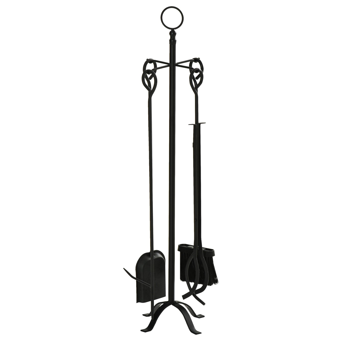 Outsunny 5-teiliges Kamingarnitur Kamin Garnitur Set Kaminbesteck innen Kamin Zubehör Kaminofen Besteck Schmiedeeisen Besteck Werkzeuge Metall Schwarz 20 x 20 x 82,5 cm