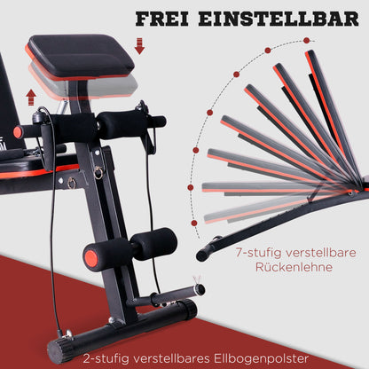 HOMCOM Multifunktion Hantelbank Kraftstation mit Feder Booster Trainingsbank Gewicht bis 120kg Schwarz 54 x 160 x 106 cm