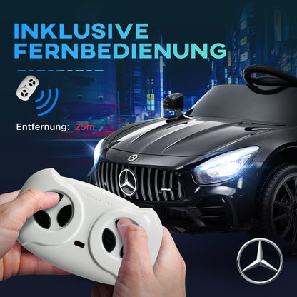 AIYAPLAY Elektro-Kinderauto, Mercedes, 3-5 km/h, Fernbedienung, Licht & Musik, Schwarz