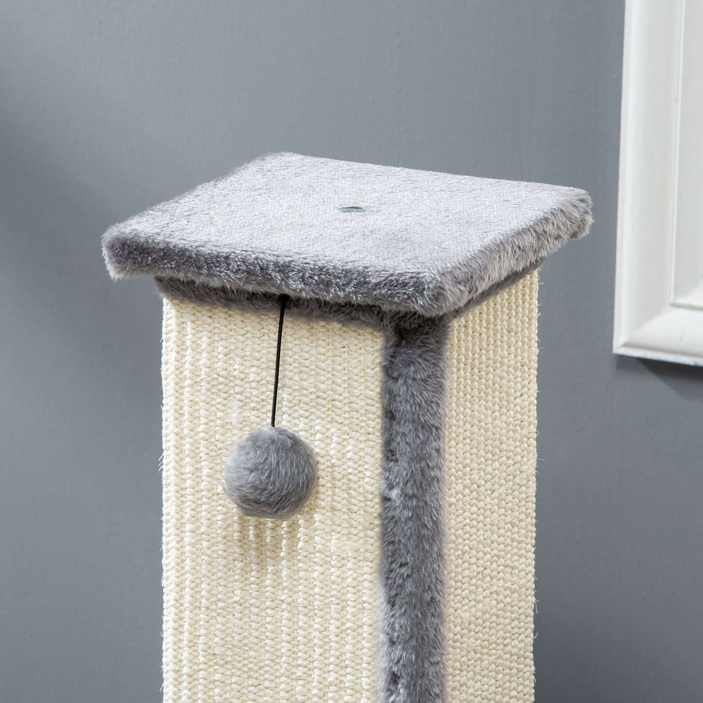 PawHut Kratzbaum Katzenbaum, inkl. Spielball, Plüsch, Sisal, 41 cm x 41 cm x 81 cm, Creme + Grau