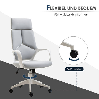 HOMCOM Ergonomischer Bürostuhl, Netz-Gewebe, höhenverstellbar, drehbar, rollbarer Schreibtischstuhl, Grau+Weiß