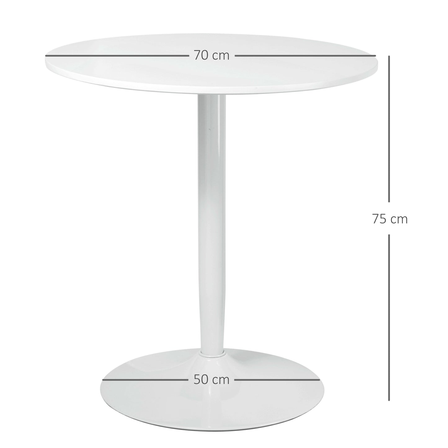 HOMCOM Esstisch für 2 Personen, runde Tischplatte, Stahlfuß, weiß, 70 x 70 x 75 cm