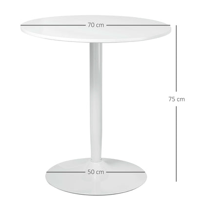 HOMCOM Esstisch für 2 Personen, runde Tischplatte, Stahlfuß, weiß, 70 x 70 x 75 cm