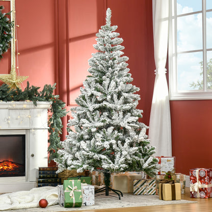HOMCOM Künstlicher Weihnachtsbaum, Schnee-Effekt, flammenhemmend, Scharnierkonstruktion, Grün/Weiß