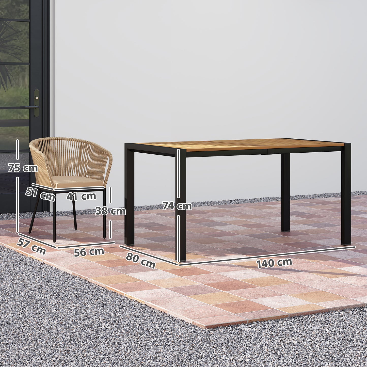 Outsunny 5-teiliges Gartenmöbel-Set, 4 Stühle, 1 Tisch, Kunst-Rattan, Stahlgestell, waschbare Kissen, für Terrasse, Khaki