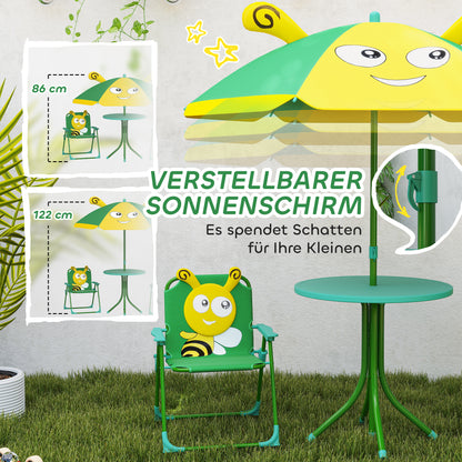 AIYAPLAY Gartenmöbel-Set für Kinder، Stühle، Tisch، Sonnenschirm، Bienen-Design، Grün+Gelb
