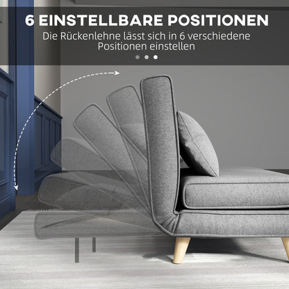 HOMCOM Einzelsofa Schlafsofa Sofabett Klappsofa verstellbar Rückenlehne Liege nordisch skandinavisch 25D Schaumstoff Haus Leinenimitat Tannenholz Grau 94 x 78 x 80 cm