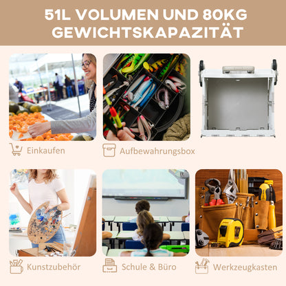 HOMCOM Einkaufstrolley Treppensteiger Mobil Transportbox, klappbar, Teleskopgriff, bis max. 65 Kilo belastbar, Weiß
