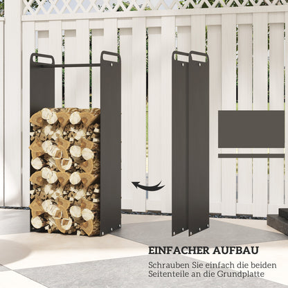 Outsunny Feuerholzgestell، 2 Tragegriffe، Stahlrahmen، مكرر 30 كجم، 37x30x90 سم، شوارتز