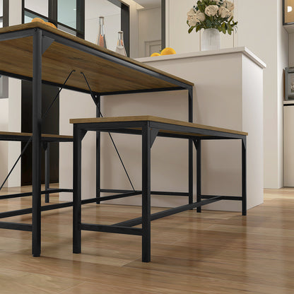 HOMCOM Essgarnitur, Tisch &amp; 2 Bänke, Industrial Design, Stahlrahmen, Holzdekor/Schwarz
