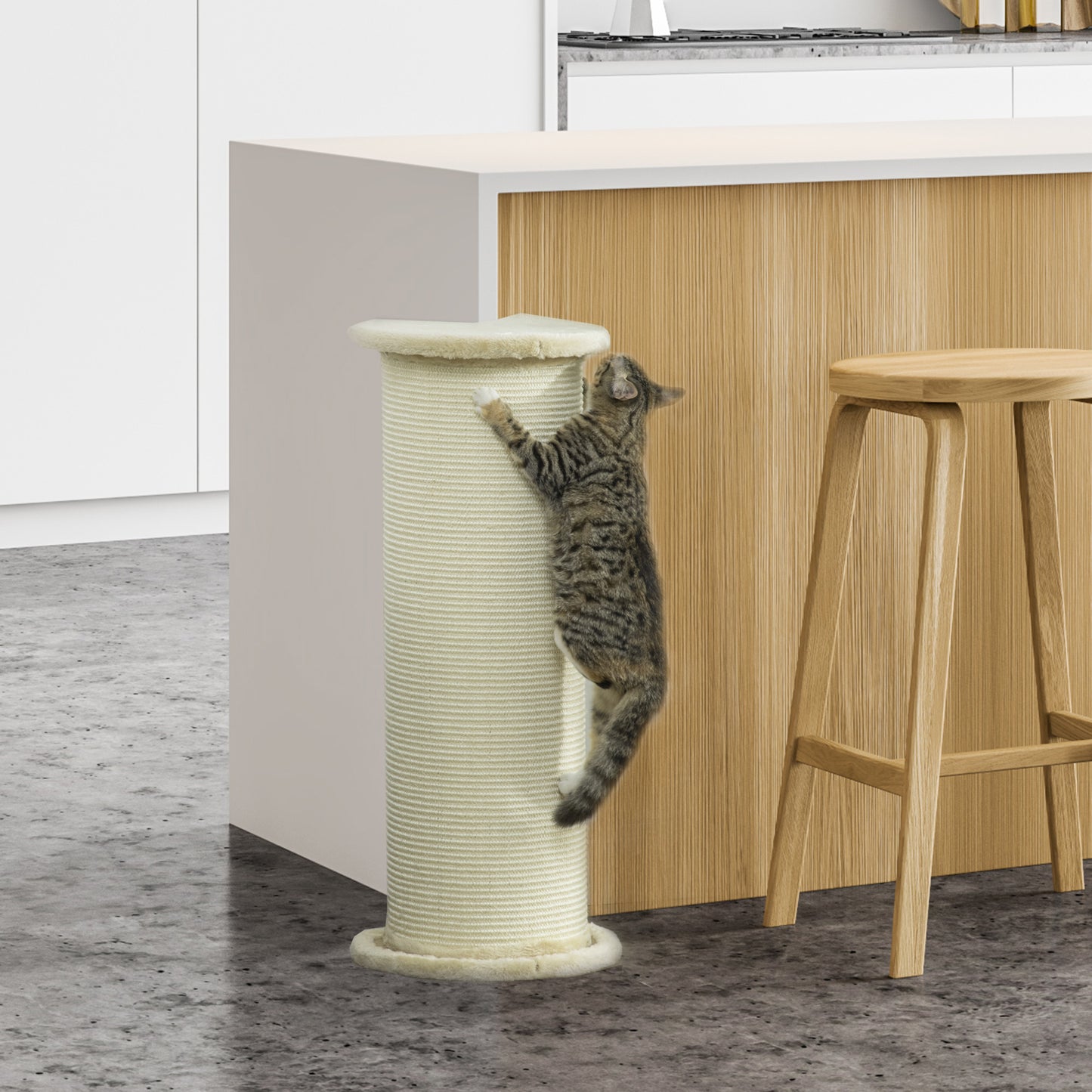 PawHut Kratzbrett für Katzen, Eckdesign, platzsparend, 35 cm x 35 cm x 85 cm, Cremeweiß