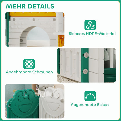 AIYAPLAY 7-in-1 Kinderrutsche, Indoor-Spielplatz, Klettergerüst, Haus, Tafel, Basketballkorb, 1-4 Jahre, Kunststoff, Gelb+Grün