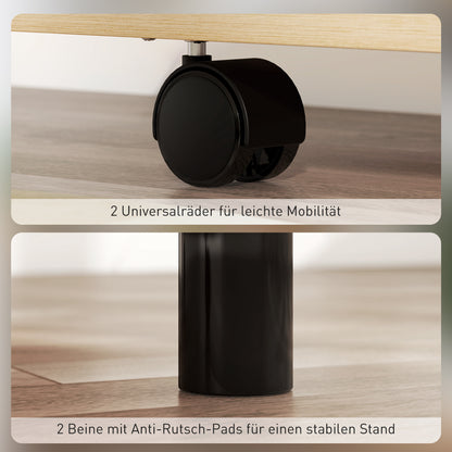 HOMCOM Rollbarer Podiumsständer, Redepult mit klappbaren Seitenflügeln, Laptop-Tisch mit Schublade und Regalen, Eichenoptik