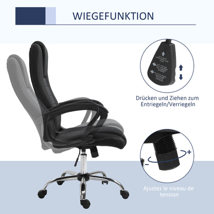 Vinsetto Bürostuhl Computerstuhl mit Wippenfunktion Kopfstütze ergonomischer Schreibtischstuhl drehbar höhenverstellbar Leinen-Touch Schwarz 62 x 76 x 110-119 cm
