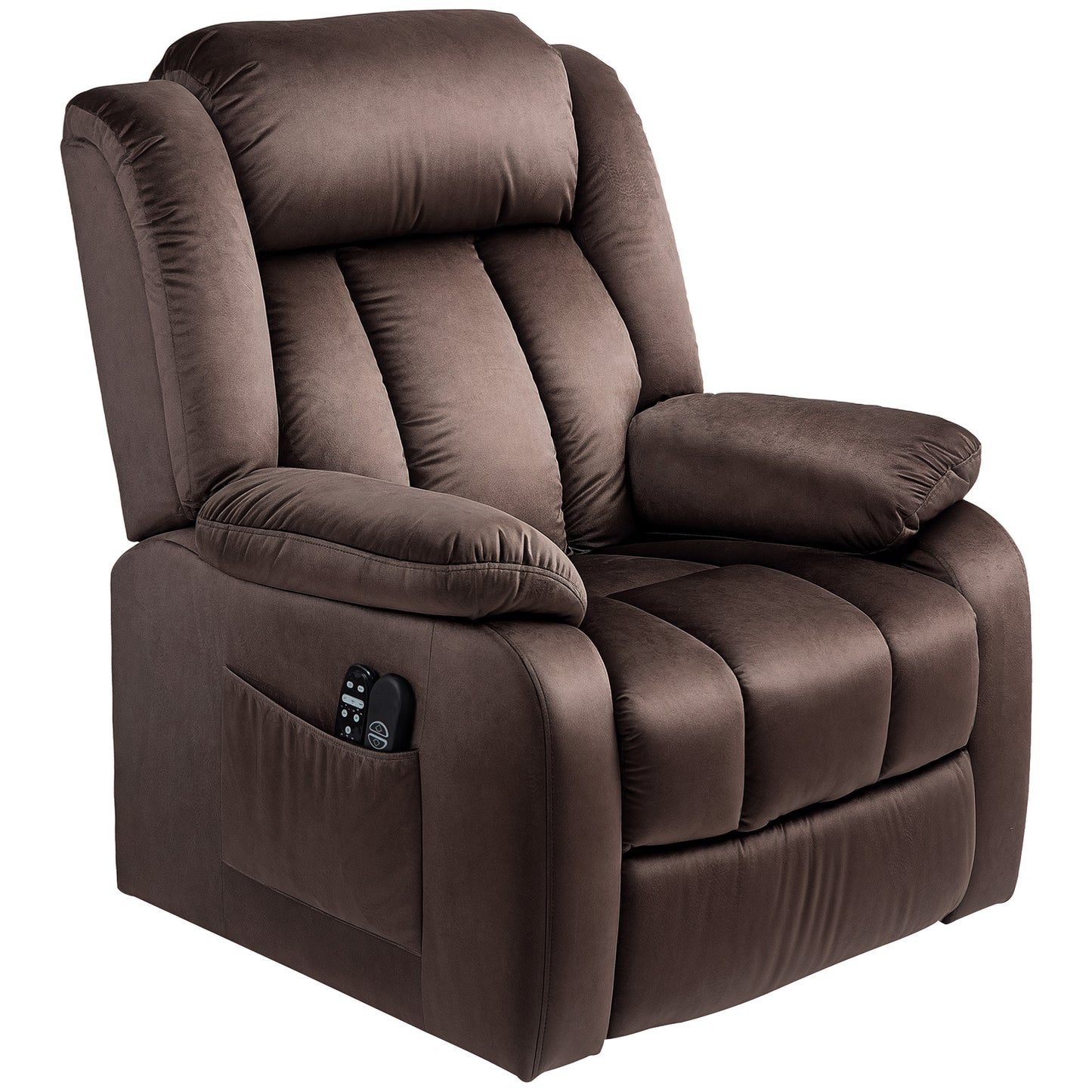 HOMCOM Aufstehsessel mit Massagefunktion und Lendenheizung, Recliner-Sessel mit Fernbedienungen und Seitentaschen, Braun