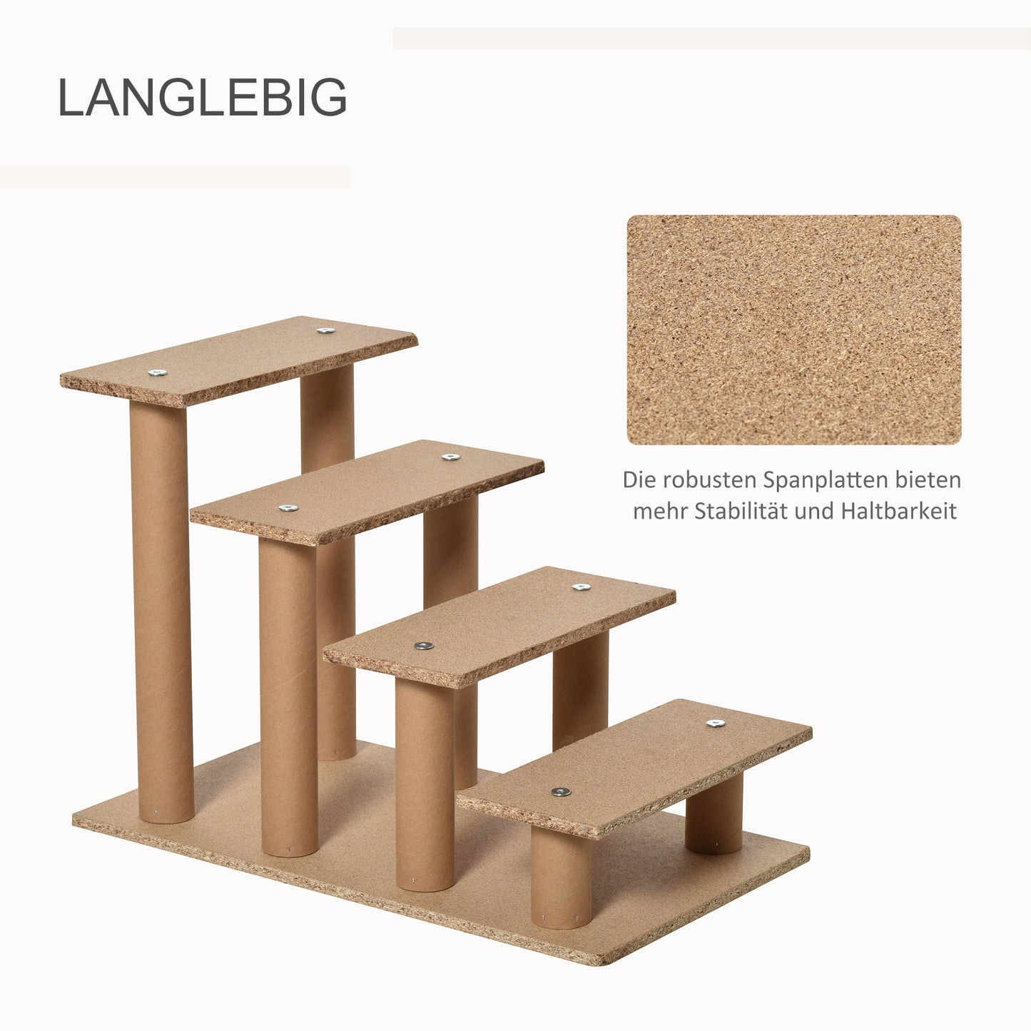 PawHut Hundetreppe 4-stuffig, 35 cm Katzentreppe für Bett und Sofa, Haustiertreppe für Hunde وKatzen bis 5 كجم، Plüschoptik، بيج