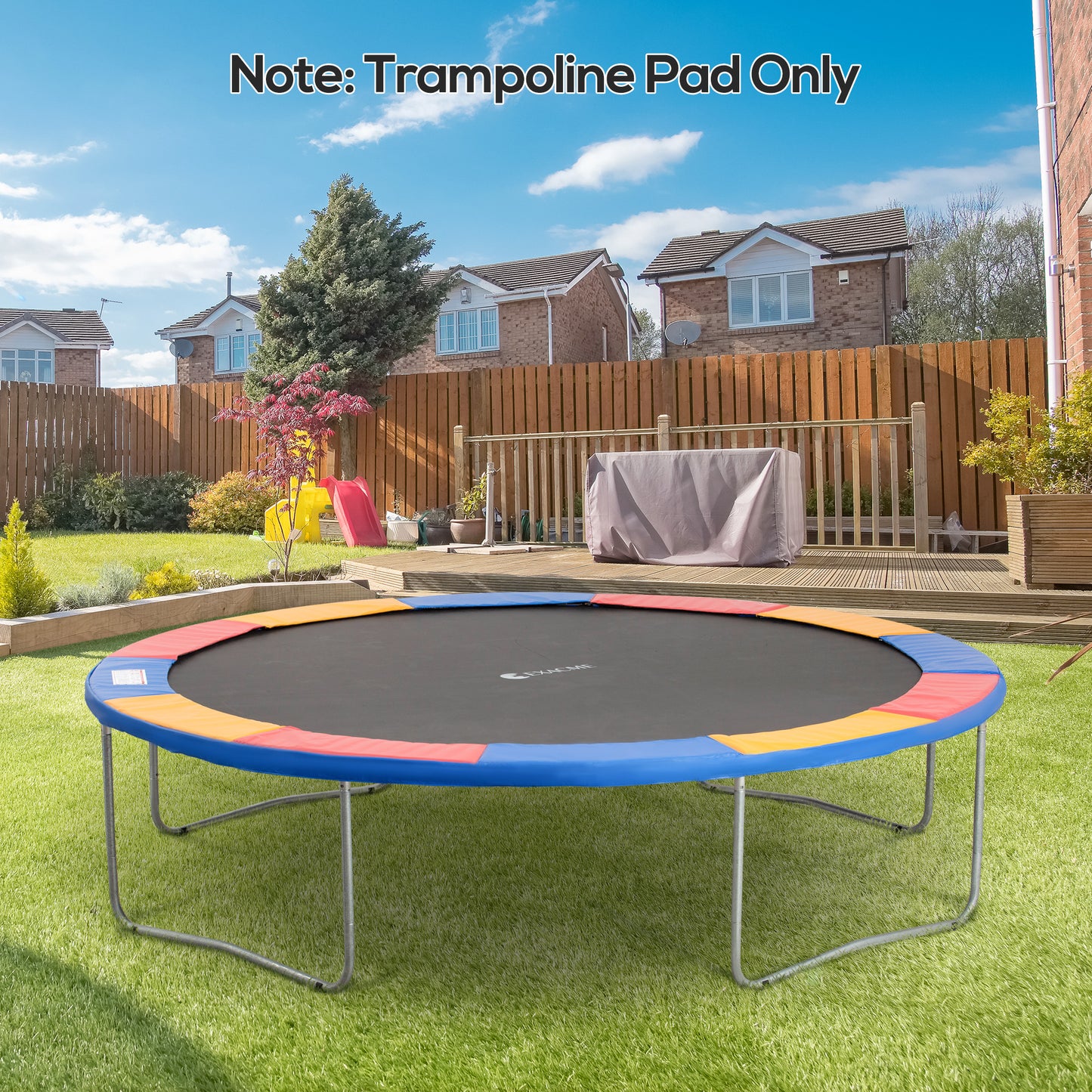HOMCOM Trampolin Randabdeckung Ø366cm cm breit, Reißfest UV-resistent Federabdeckung, Wasserabweisend, Trampolinzubehör Randschutz Sicherheitsnetz Ersatzteile für Gartentrampoline, Rot+Gelb+Blau