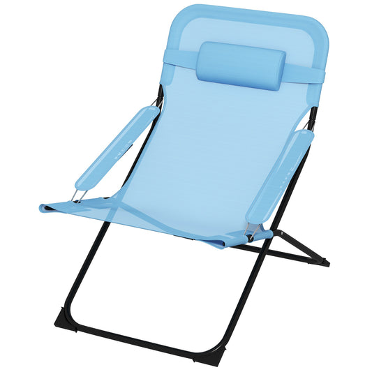 Outsunny Klappstuhl, 4-stufig verstellbar, atmungsaktiv, Metallgestell, 69 x 91 x 96 cm, Schwarz/Blau