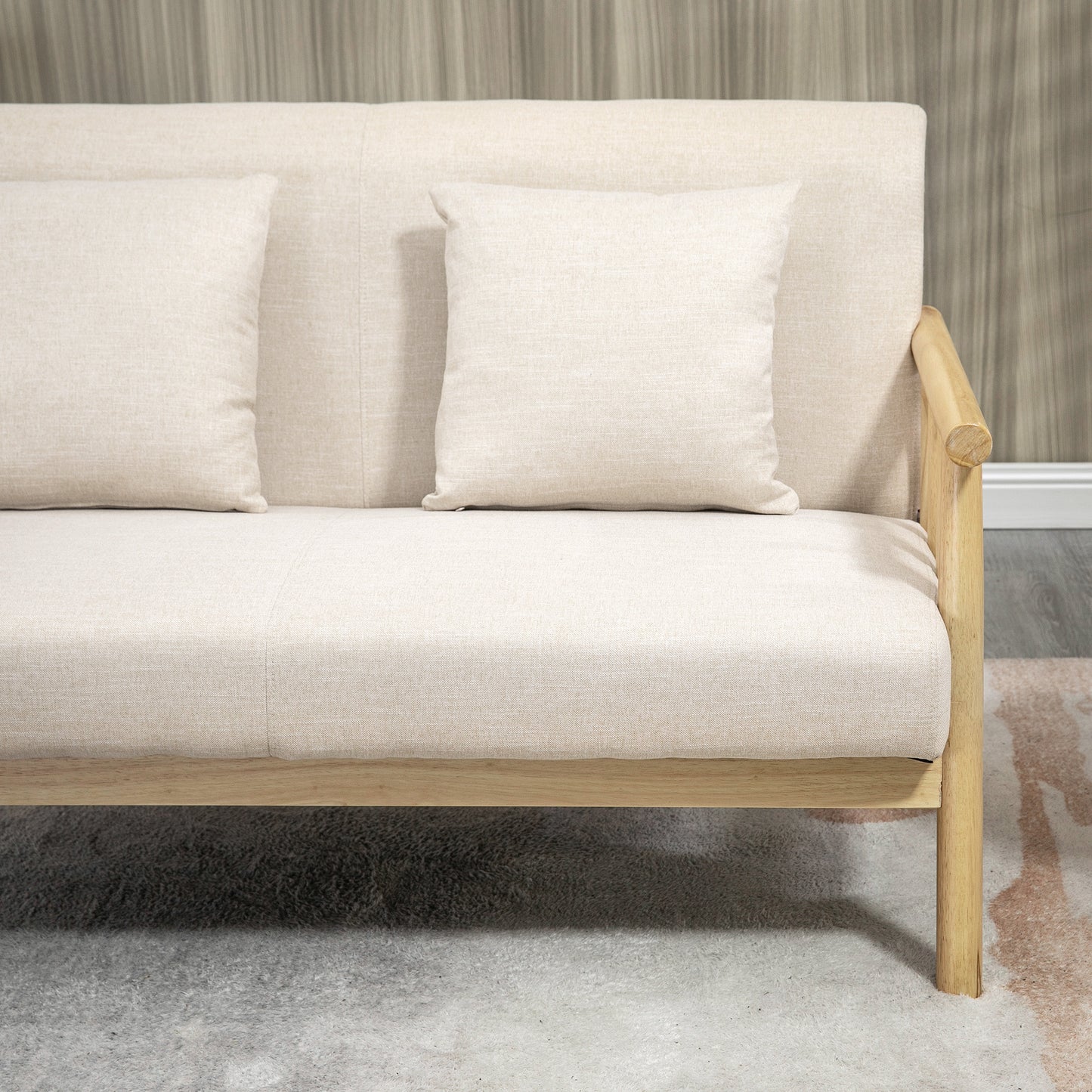 HOMCOM 2-Sitzer Sofa, Stoffbezug in Leinenoptik, kompakt, bis 200 kg, Holzrahmen, 123L x 69B x 74H cm, Beige